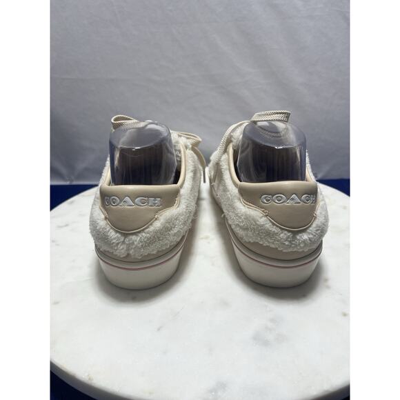 Coach City Sole Shearling Platform Sneakers Shoes Natural Chalk Women Size 8 - Picture 14 of 16